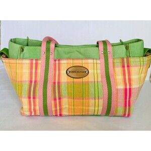 VTG Tommy Hilfiger Plaid Shoulder Bag Leather Fabric Preppy Y2K Clueless